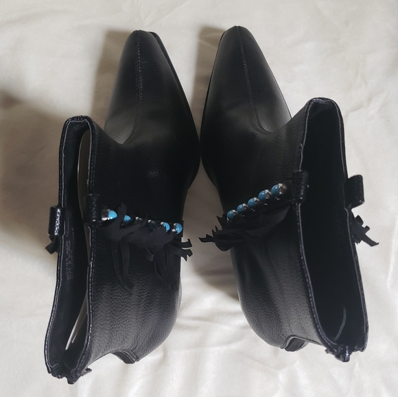 NWOB CRAZY TRAIN FRINGE cowboy boujee babe studded w turquoise booties - Picture 4 of 11